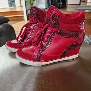Aldo red wedge sneakers